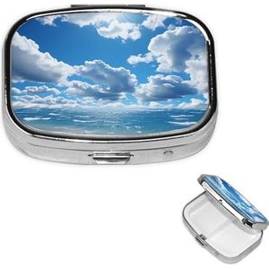 Pillendoos met 2 vakken, kleine pillendoos voor handtas en reistas, blauw, mooie medicijnorganizer voor vitaminen en visolie