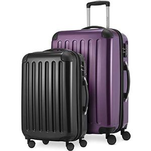 HAUPTSTADTKOFFER - Alex - 2-delige kofferset harde schaal glanzend, middelgrote koffer 65 cm + handbagage 55 cm, 74 + 42 liter, TSA, aubergine/zwart, Eén maat, Kofferset