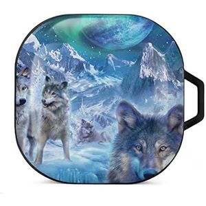 Snow Wolves Oordopjes Hoesje Compatibel met Samsung Hard Shell Beschermhoes Zwart-Stijl