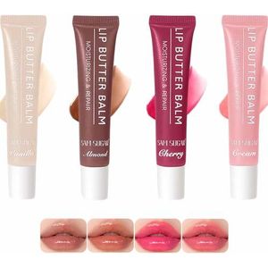 4 Kleuren Glossy Lip Butter Gloss Set,Hydraterende Lippenbalsem,Lip Stain Langhoudende Waterdicht,Sterk Gepigmenteerde Getinte Lippenbalsem
