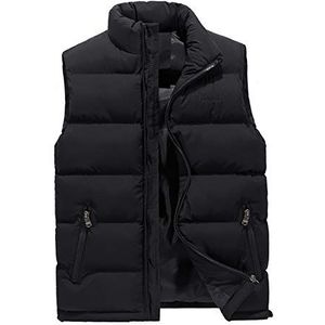 ASKSA Mouwloos vest voor heren, gewatteerd vest, opstaande kraag, donsvest, bodywarmer, outdoor, slimfit vesten, zwart, M