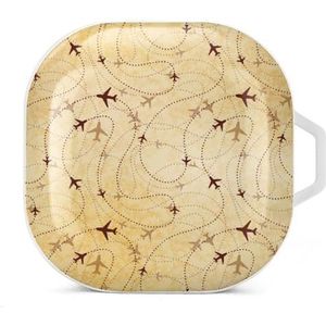 Vintage luchtvaartmaatschappij routes kaart oordopjes hoesje compatibel met Samsung hard shell beschermhoes wit stijl