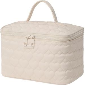 Generic Love Gewatteerde draagbare make-up tassen met rits en handvat reizen cosmetische tas huidverzorging borstel organizer zakjes voor vrouwen tiener meisjes moeder, Wit, 240.00x150.00x150.00mm