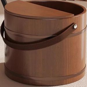 PA-DABAOO Houten Voetbad Emmer, Huishoudelijk Voetbad Met Handgreep, Voetbad Met Deksel, Verdikte Voet Spa -Bekken, Retro Voetbad Emmer Voor Voetweekt, Spa, Voetverzorging,Covered style