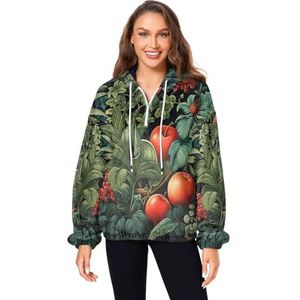 KAAVIYO Rode Apple_groene bladeren pluizige jas pullover hoodie capuchon zakken donzig fleece sweatshirt ronde hals truien hoodies voor meisjes vrouwen, Patroon, L