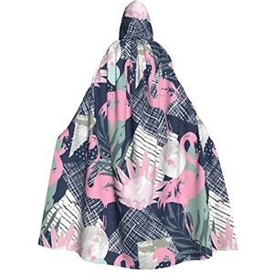 Bxzpzplj Roze Flamingo En Bladeren Print Unisex Hooded Mantel Voor Mannen & Vrouwen, Carnaval Thema Party Decor Hooded Mantel