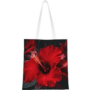 VTCTOASY Rode hibiscus bloemen print canvas draagtassen lichtgewicht schoudertas herbruikbare boodschappentas handtassen voor vrouwen mannen, zwart, één maat, Zwart, One Size