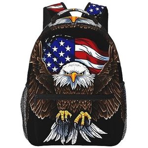 USA Vlag Patriottische Eagle Print Rugzak Grote Capaciteit Laptop Tas Voor Vrouwen En Mannen Casual Rugzak Voor Reizen Kantoor, Zwart, One Size