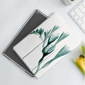 CONERY Hoesje compatibel met iPad 10,2 inch (9e/8e/7e generatie) Xray bloem, röntgenfoto van bloem op eenvoudige achtergrond natuur geïnspireerde illustratie print, groenblauw W, slanke slimme