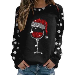 Kersttrui dames, trui dames herfst winter Kerstsweater, top met lange mouwen en ronde hals Kersttrui dames, Kersttrui topsweater (Color : BLACK, Size : XXL)