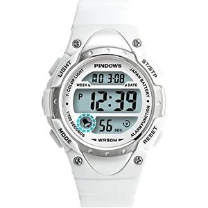 Sport Digital Kids Watch, 5ATM waterdicht horloge, multifunctioneel horloge voor 6-15 jaar oude jongensmeisjes, LED-achtergrondverlichting elektronische horloges, met alarm/timer/el licht,Wit