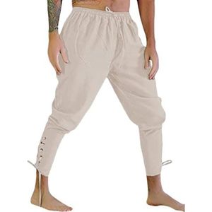 Sawmew Middeleeuwse herenbroek Piraatbroek Cosplaykostuum Veterbroek Viking Renaissance Steampunk Casual broek met zakken en vetersluiting (Color : White, Size : XL)