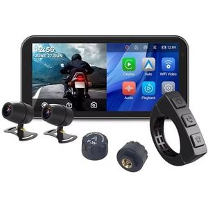 6,25"" Motorfiets Dash Cam, CarPlay & Motorfiets Android Auto, Motorfiets Dash Cam, GPS Navigatie, TPMS, Siri/Google Voice, 128GB TF Kaart