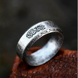 Nordic Viking heren drakenrunensymbolen ringen, vintage handgemaakte gepolijste vintage punk gotische stijl zegelring sieraden (Color : A, Size : 9)
