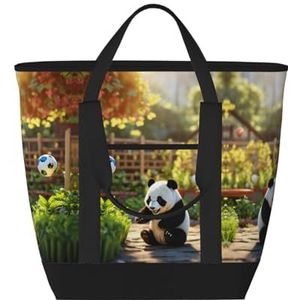 JEJEA Lunchtas met panda-print voor vrouwen, geïsoleerde draagtas met grote capaciteit, herbruikbare lunchtas voor picknick