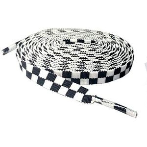 Goodlace Geruite platte schoenveters ruitpatroon veters van polyester tweekleurig plaid strepen, zwart, 140 CM