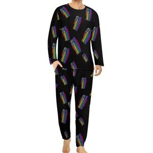 Regenboog LGBTQ Gay Pride vlag comfortabele heren pyjama set ronde hals lange mouwen loungewear met zakken 3XL