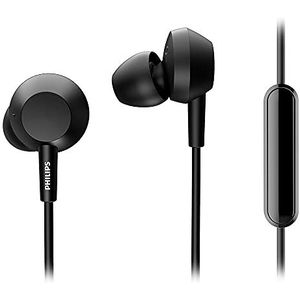 Philips E4105BK/00 In-Ear-Oordopjes met Microfoon (Bass+, Afstandsbediening in Het Snoer, 10-mm-Neodymium-Drivers, 3 Verwisselbare Rubberen Kapjes, 1,2-m-Kabel) Zwart - 2020/2021 Model