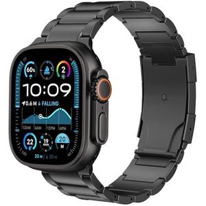 MoKo Titanium band compatibel met Apple Watch Ultra 2-band 49 mm 45 mm 44 mm 42 mm, metalen vervangende horlogeband met dubbele drukknopsluiting voor iWatch Ultra SE 2 SE-serie 9 8 7 6 5 4 3 2 1, zwart
