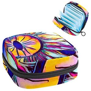 Opbergtas voor maandverband Pads, Menstruatie Cup Pouch, Periode Bag Organizer voor vrouwelijke Pads Tampons, paarse zonnebloem