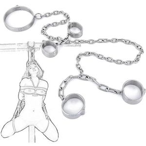 Gerrit BDSM metalen systeem bondage handboeien, sex handboeien, kraag, enkelboeien met ketting, set, met sleutel, fetish fun SM seksspeeltjes for vrouwen, mannen, mannen