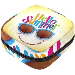 Maandverband Opbergtas, Vrouwelijke Product Pouches Draagbare Periode Kit Tas voor Meisjes Vrouwen Dames Hallo Zomer Smile, Meerkleurig, 4.7x6.6x6.6 in/12x17x17 cm