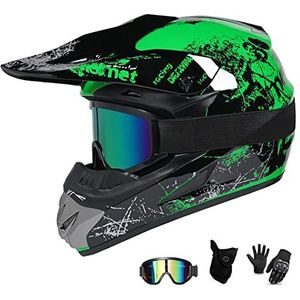 UIGJIOG Full Face MTB-helmpak Groen en oranje ,Motocross Fietshelm,1 Motorhelm voor kinderen Bevat 4 maten X, M, L, XL,Groen