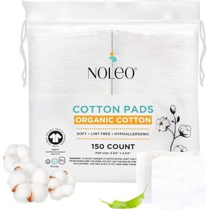 NOLEO Pure biologische katoenen pads/rondes voor gezicht - pluisvrije biologisch afbreekbare hypoallergene make-up remover pads voor gevoelige huid - schoonheid persoonlijke verzorging luier verandering droge doekjes (L - 150 tel)