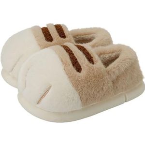 Cat Paw Slippers 3D Cat Paw Cartoon Slipper for dames Warme pluizige harige Cat Paw-slippers(Beige,39-40)