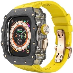 INSTR Koolstofvezel Case Band voor Apple Watch 49MM Ultra2 Ultra, fluorrubber horlogeband met Cover Mod Kit voor Iwatch Series9/8/7/6/5/4/se (Color : Yellowr, Size : 49mm for ultra2 ultra)