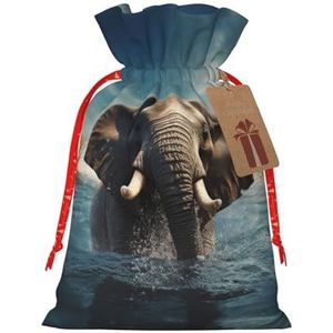 Zwemmen Afrikaanse olifant bedrukte kerst trekkoord geschenkzakken,Herbruikbare stoffen zakken,Xmas Gift Bag Met Gift Tag Voor Party Favor