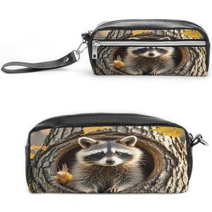 MNVTSKOP Wasbeer in de herfst boom gat make-up tas kleine cosmetische reiskoffer draagbare briefpapier organizer voor vrouwen leraar