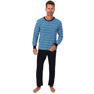 Normann Badstof pyjama voor heren, lange mouwen, pyjama met fijn gestreept patroon, marineblauw, 62
