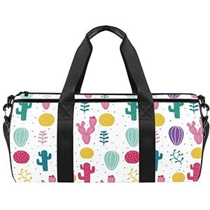 Cinco De Mayo Cactus Hoed Chili Patroon Reizen Duffle Bag Sport Bagage met Rugzak Tote Gym Tas voor Mannen en Vrouwen, Kleurrijke woestijn plant cactus patroon cartoon, 45 x 23 x 23 cm / 17.7 x 9 x 9 inch