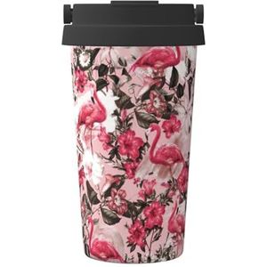EdWal Flamingo bloemen bedrukte print geïsoleerde koffiekop Tumbler, herbruikbare koffie reismok voor warm/ijs koffie thee bier