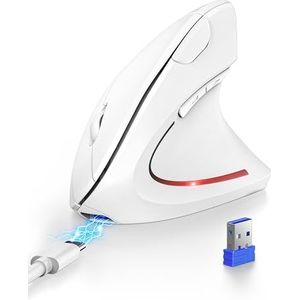 TECKNET Ergonomische Bluetooth-muis, oplaadbare draadloze verticale muis (BT 5.0/3.0 + 2.4G), 6 standen tot 4800 dpi, optische stille draadloze muis voor Windows, MacOS, Android, iPadOS, wit