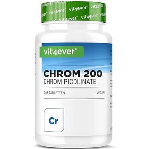 Chroompicolinaat - 200 mcg zuiver chroom per tablet - 365 tabletten in een jaarvoorraad - Puur - Geen ongewenste toevoegingen - Hoog gedoseerd - Veganistisch
