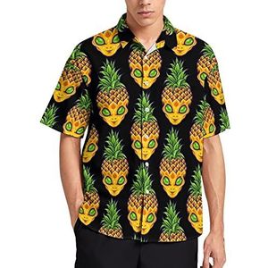 Alien Ananas Hawaiiaans shirt voor heren, zomer, strand, casual, korte mouwen, button-down shirts met zak