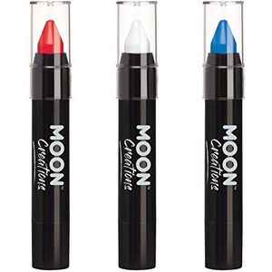 Moon Creations Kronung King Charles Union Jack, gezichtskrijt, 3,2 g, voor kostuums, feesten, Halloween, kinderen, volwassenen (blauw, wit, rood)