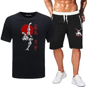 XINTAYEL Baki The Grappler T-shirt en shorts set tweedelige set anime Hanma Baki Son of Ogre cosplay kostuum casual zomer trainingspak voor mannen, # 3, S
