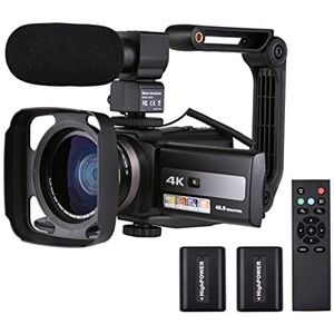 Vlogcamera, 4K VLOGGING-camera 6 0 fps Ultra Hd Digitale videocamera DV Camcorder 4 8MP 16X Zoom 3-inch draaibaar Lcd Touchscreen wifi Ir Nachtzicht