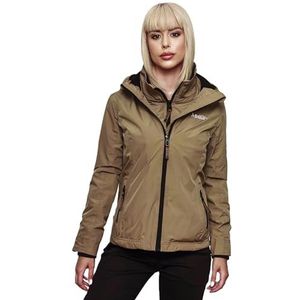 Marikoo B659 Designer overgangsjas voor dames, licht gevoerd, met capuchon, kort, taupe, XS