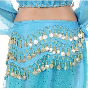 Belly Munt Riem Vrouwen Chiffon Buikdans Riem Heup Sjaal Glitter Riem Rok Heup Wrap Munten Pailletten Kwastje Riem, 1 kleur, Lake Blue