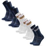 DANISH ENDURANCE Crew Fietssokken voor Dames & Heren, Ademend, Mountainbiken & Wielrennen, 3 of 5 paar Meerkleurig (2xMarineblauw, 2xWit/Gestreept, 1xMarineblauw/Gestreept) 39-42