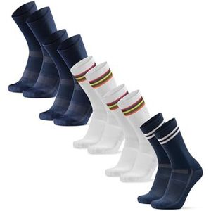 DANISH ENDURANCE Crew Fietssokken voor Dames & Heren, Ademend, Mountainbiken & Wielrennen, 3 of 5 paar Meerkleurig (2xMarineblauw, 2xWit/Gestreept, 1xMarineblauw/Gestreept) 39-42