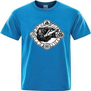 Noorse Mythologie Fenrir Wolf Heren korte mouw, 3D printen casual mode kleurrijke T-shirts, Geweldige oversized top voor vaderdagcadeaus.