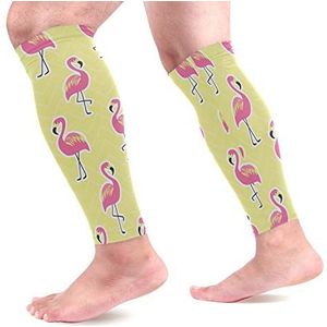 EZIOLY Roze flamingo's sport kalf compressie mouwen been compressie sokken kuitbeschermer voor hardlopen, fietsen, moederschap, reizen, verpleegkundigen