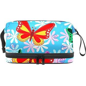 Dubbele Laag Cosmetische Tas Kleurrijke Vlinder Draagbare Make-up Tas Reizen Organizer Pouch Voor Vrouwen Meisjes Toiletries Tassen, Meerkleurig, 27x15x14 cm/10.6x5.9x5.5 in, Make-up zakje