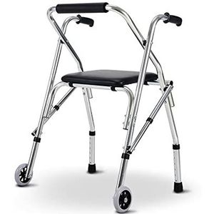Standaard Walkers Loophulpmiddel voor ouderen Aluminium opvouwbaar rollatorframe met wielen en zithoogteverstelling Rehabilitatie Training Ondersteunt tot 220 lbs