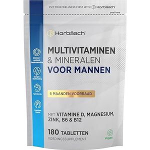 Multivitamin Men | 6 Maanden Voorraat - 180 Tabletten | 28 essentiële Vitaminen en Mineralen met Magnesium Vitamin C A D Zink et meer! | Vegetarisch | Voor Men | Horbaach